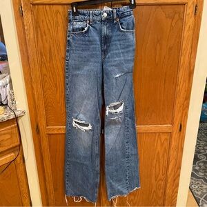 Zara High Waisted Wide leg Distressed Jeans